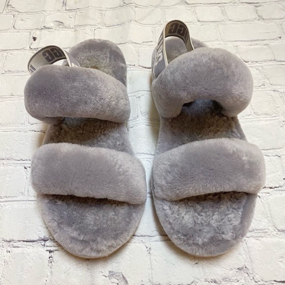 UGG Gray Fluffy Slippers